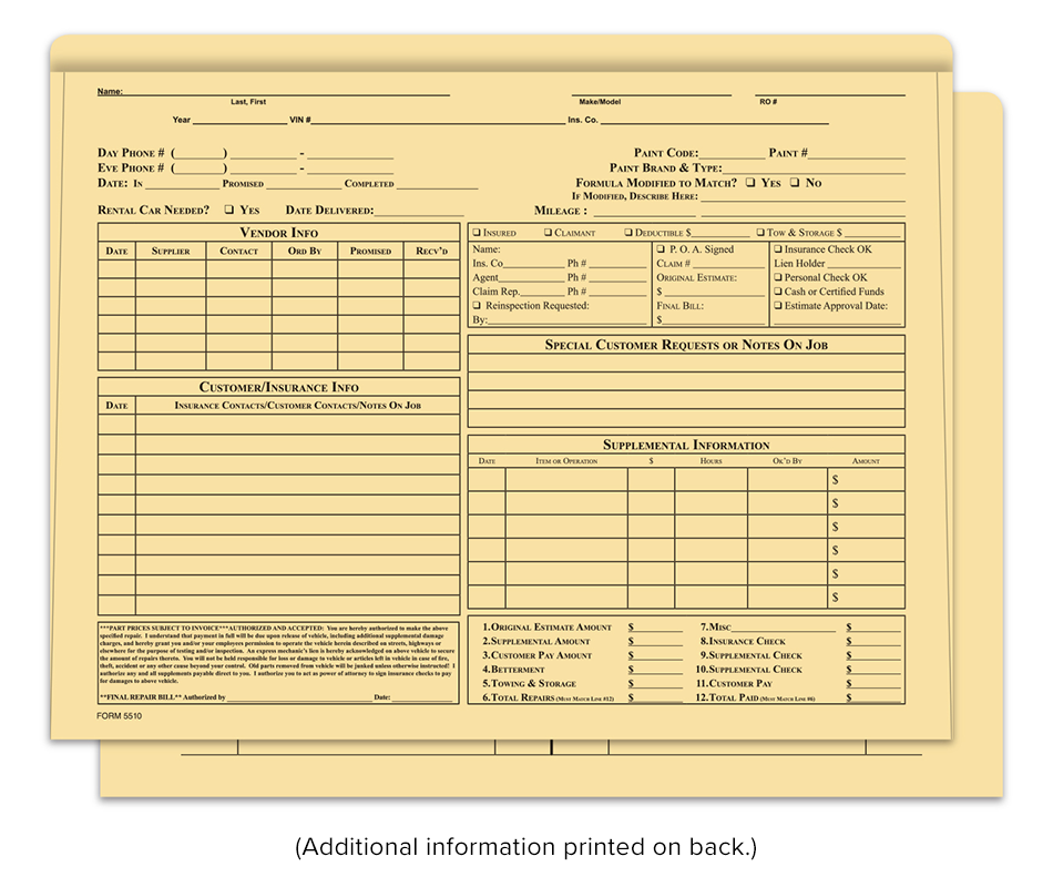 Body Shop Repair Order Jackets