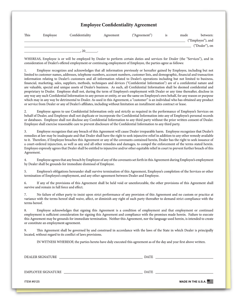 Employee Confidentiality Agreement Form