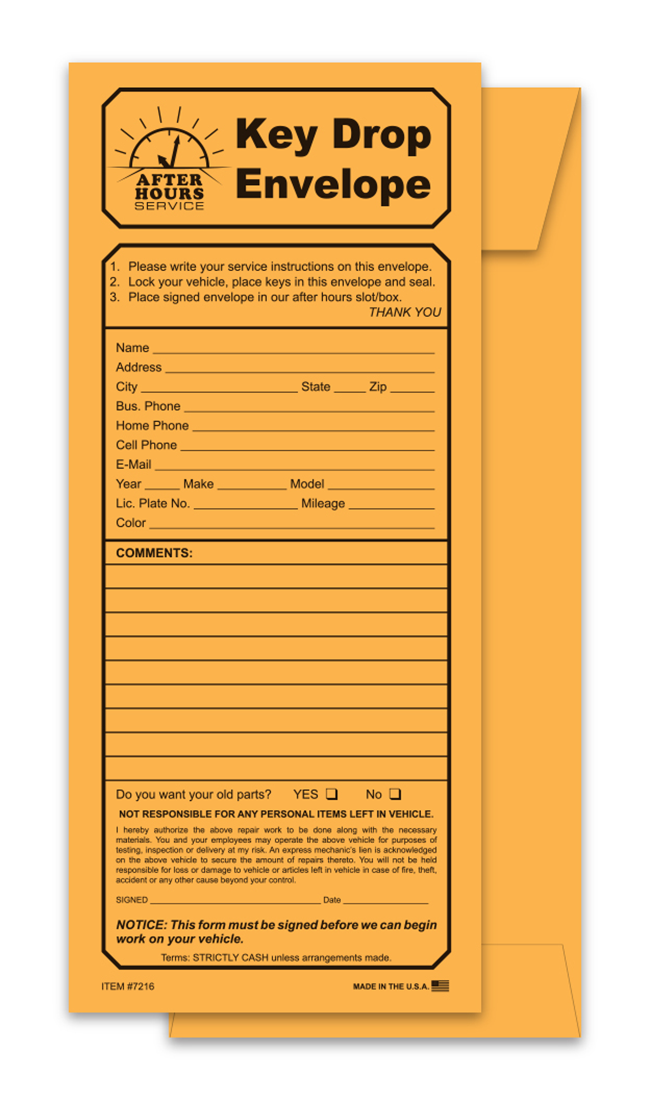 Printed Kraft Key Drop Envelopes (Box of 500)