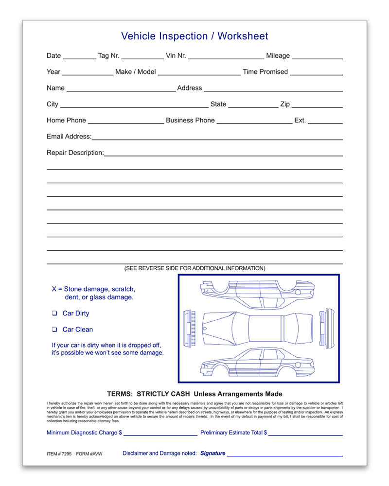 Vehicle Inspection Worksheet (AVW)