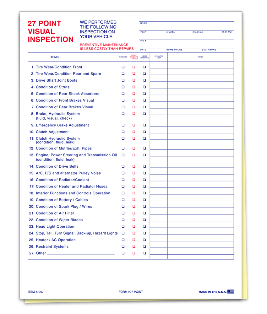 27 Point Vehicle Inspection Form 2-Part | LotDrop 27-point-vehicle-inspection-form-2-part-lotdrop