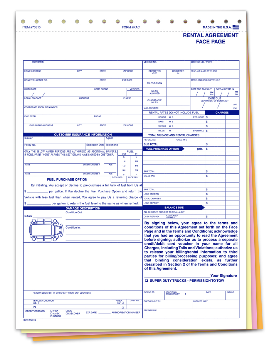 Rental Agreement 4-Part (RAC)