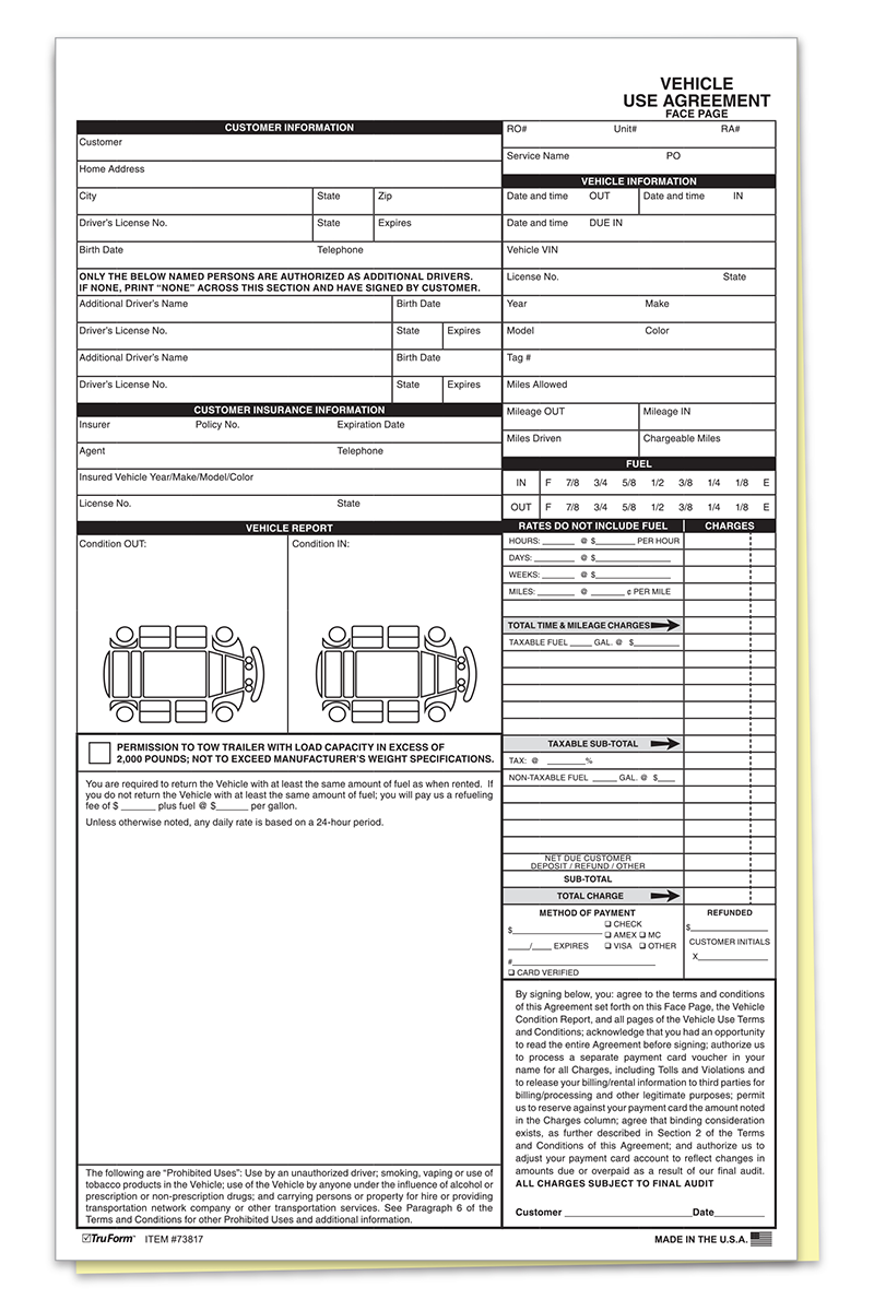 Vehicle Use Agreement 2-Part