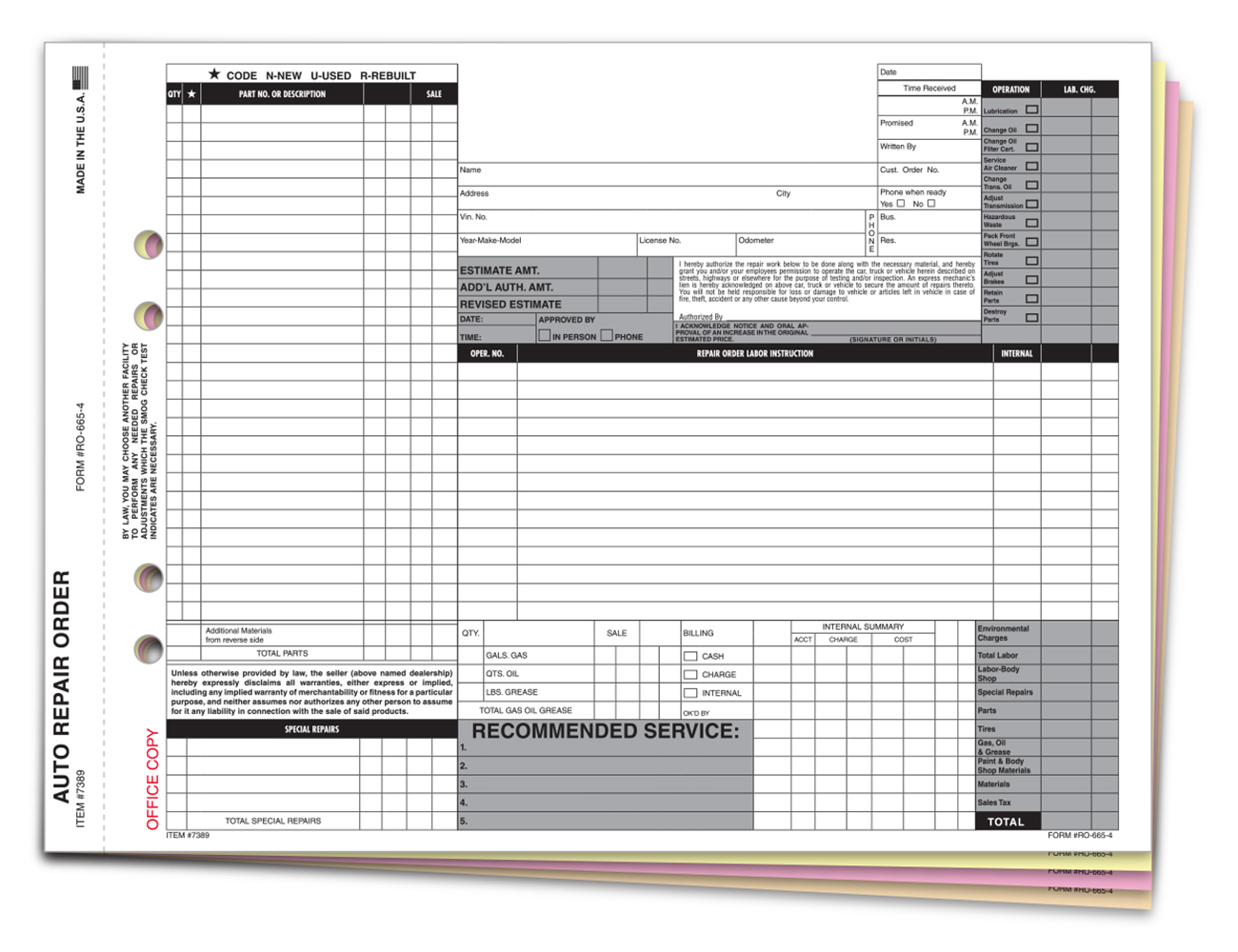 Repair Orders 4-Part (RO-665-4)