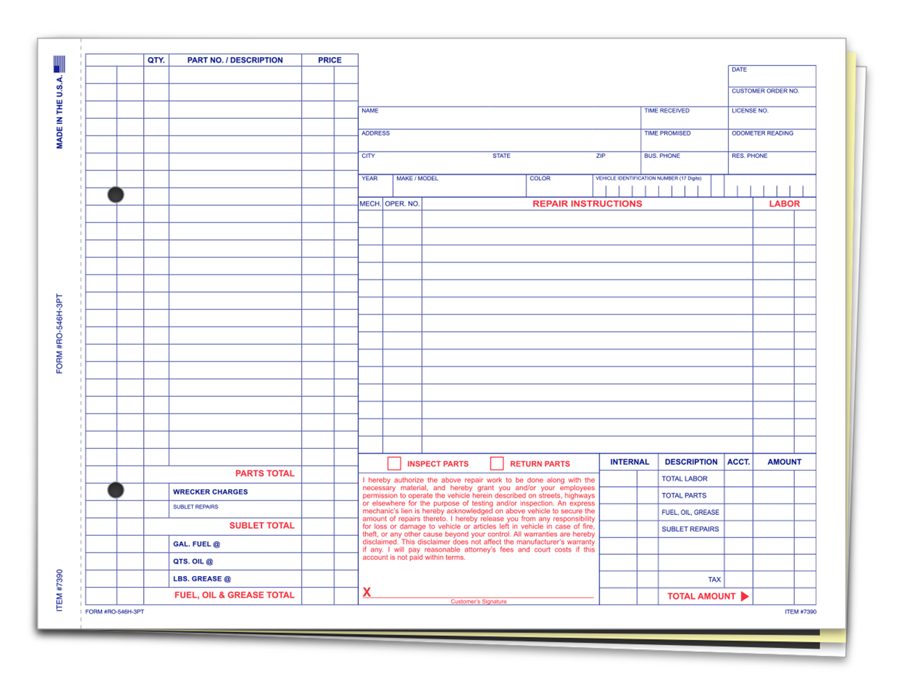Repair Orders 3-Part (RO-546H)