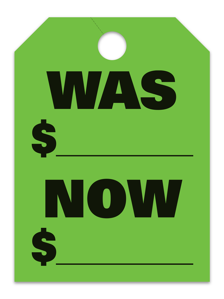 Large Fluorescent Hang Tags - Was Now