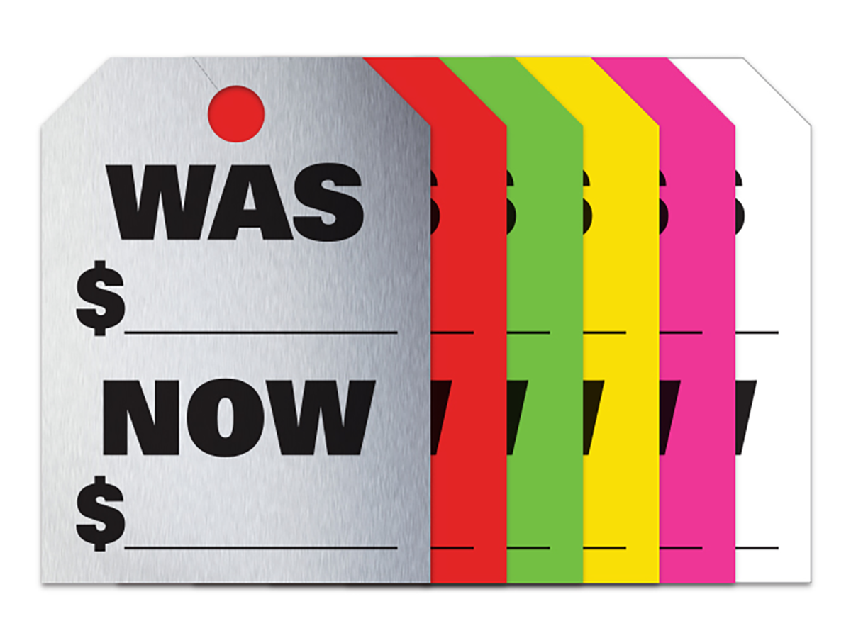 Large Fluorescent Hang Tags - Was Now