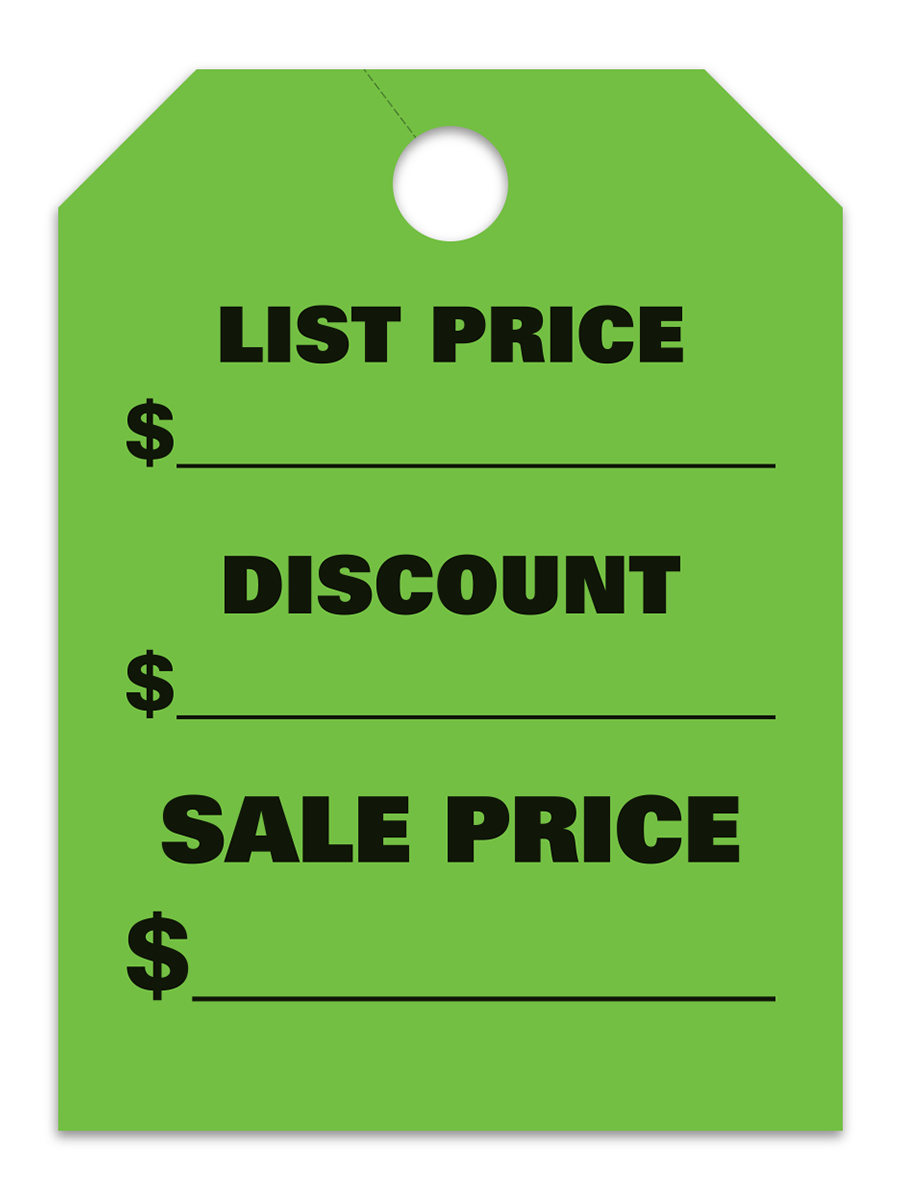 Large Fluorescent Hang Tags - List Price/Discount/Sale Price