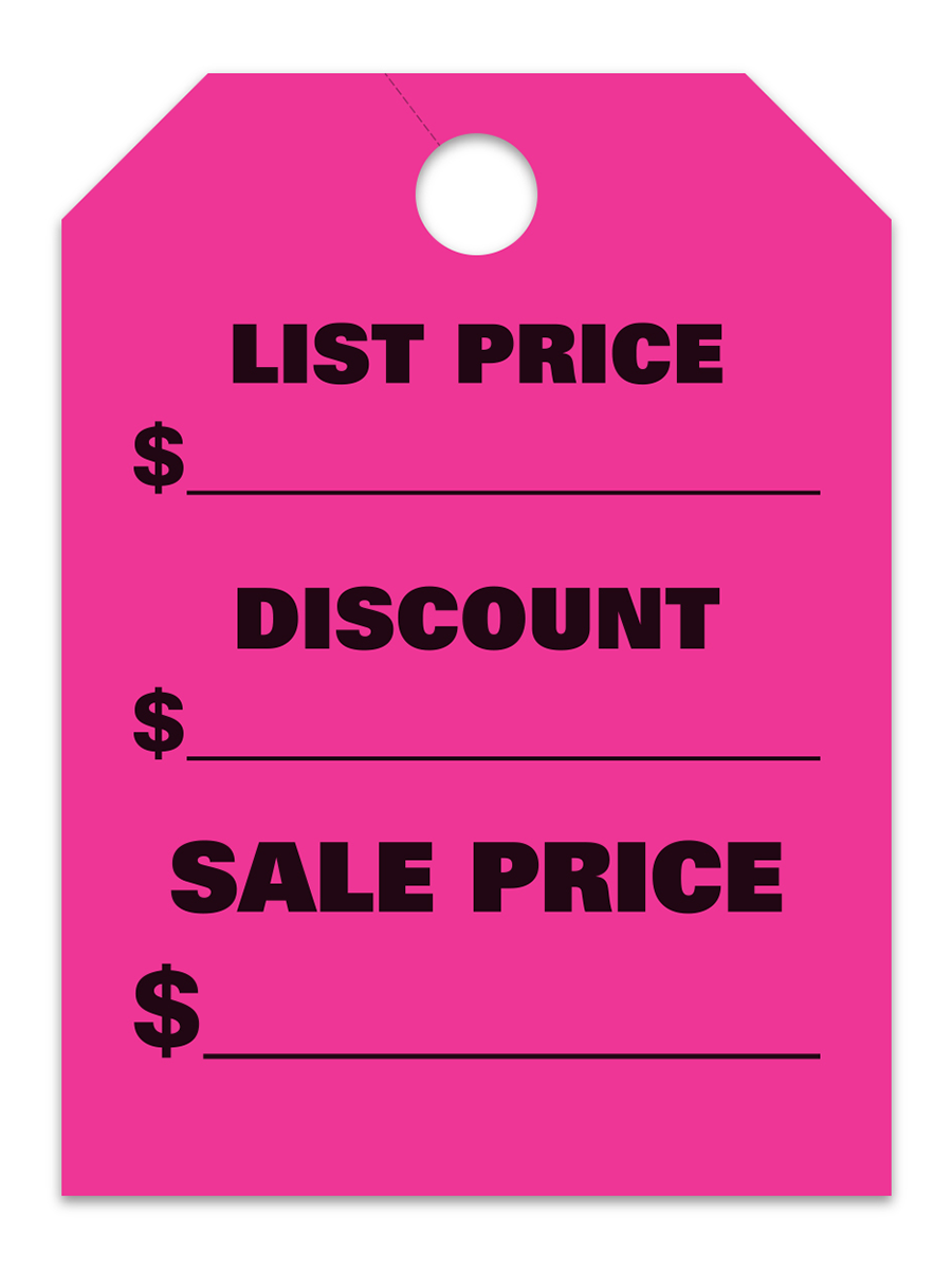 Large Fluorescent Hang Tags - List Price/Discount/Sale Price