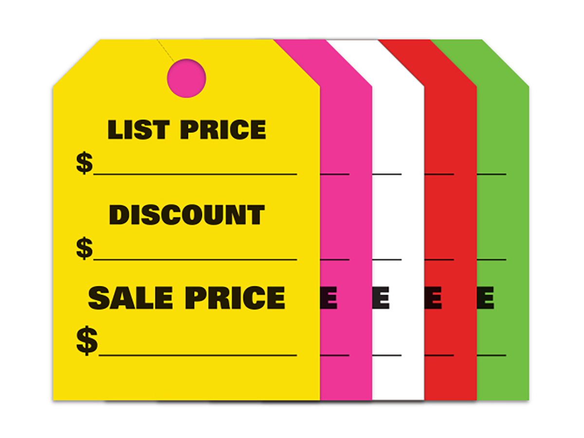 Large Fluorescent Hang Tags - List Price/Discount/Sale Price