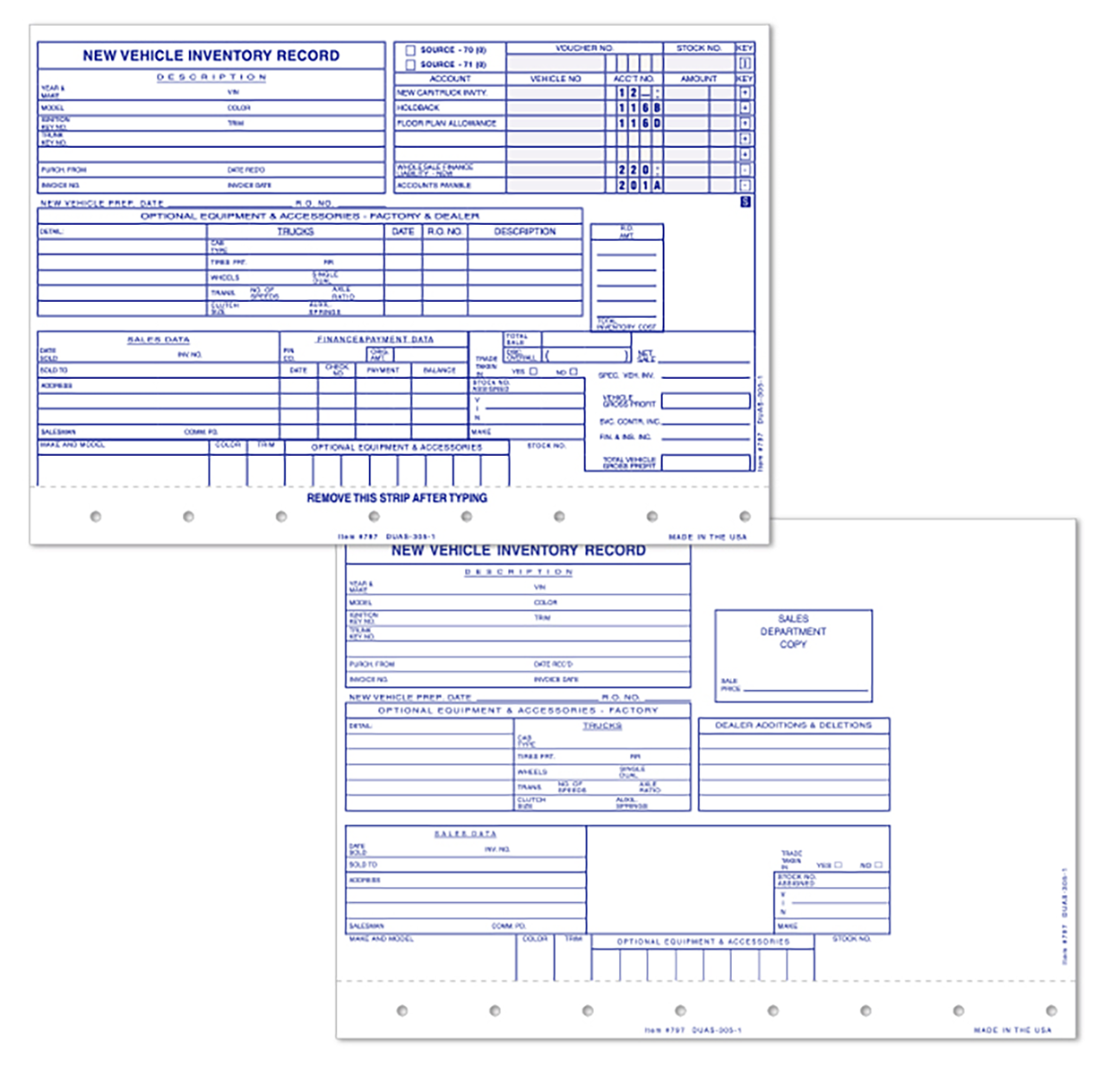 New Vehicle Inventory Records (DUAS-305-1)