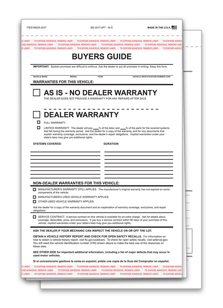2-Pt Interior Buyers Guide - As-Is (BG-2017-2PT - AI-E)