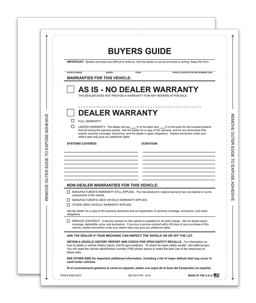1-Part Interior Buyers Guide - As-Is (BG-2017-PA - AI-E)