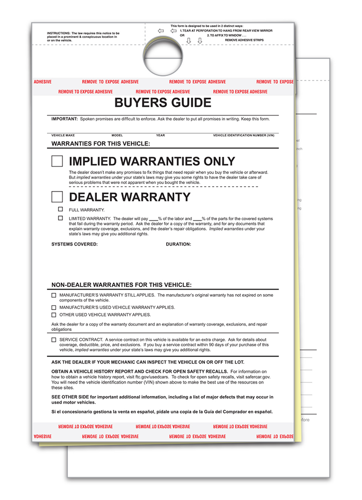 2-Part Hanging Buyers Guide - Implied Warranties (BG-2017-H - IW-E)