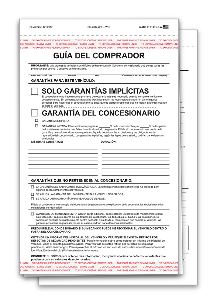 2Part Interior Buyers Guide Implied Warranties (Spanish) (BG20172
