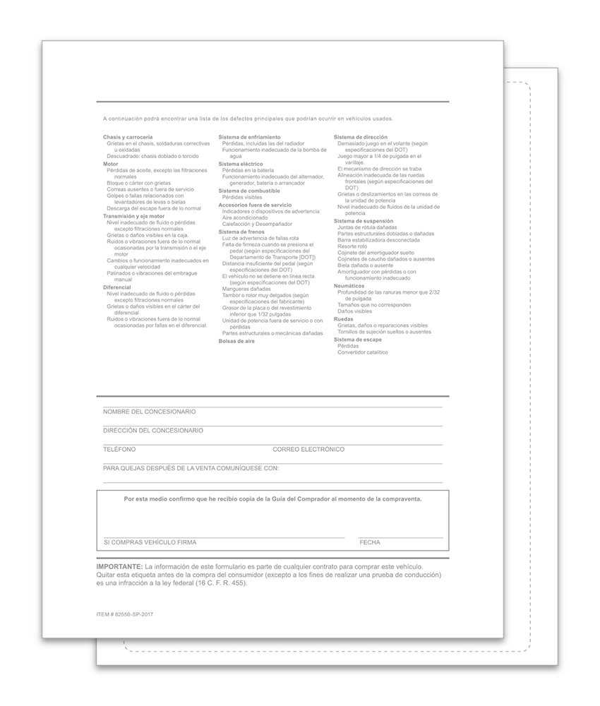 1-Part Exterior Buyers Guide - Backer Only (Spanish)