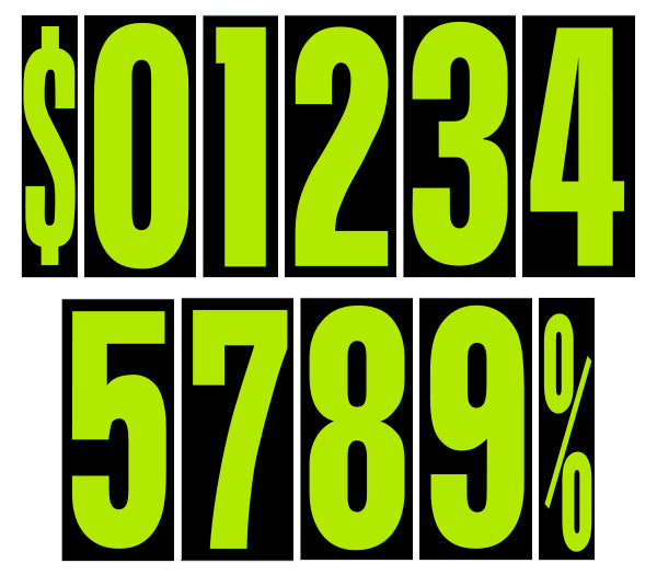 9-1/2" Fluorescent Number Decals - Fluorescent Green/Black