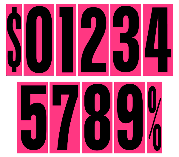 9-1/2" Fluorescent Number Decals - Black/Hot Pink