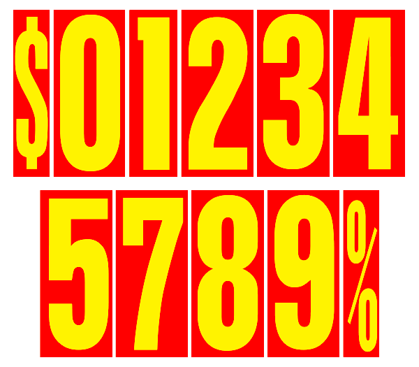 9-1/2" Fluorescent Number Decals - Yellow/Red