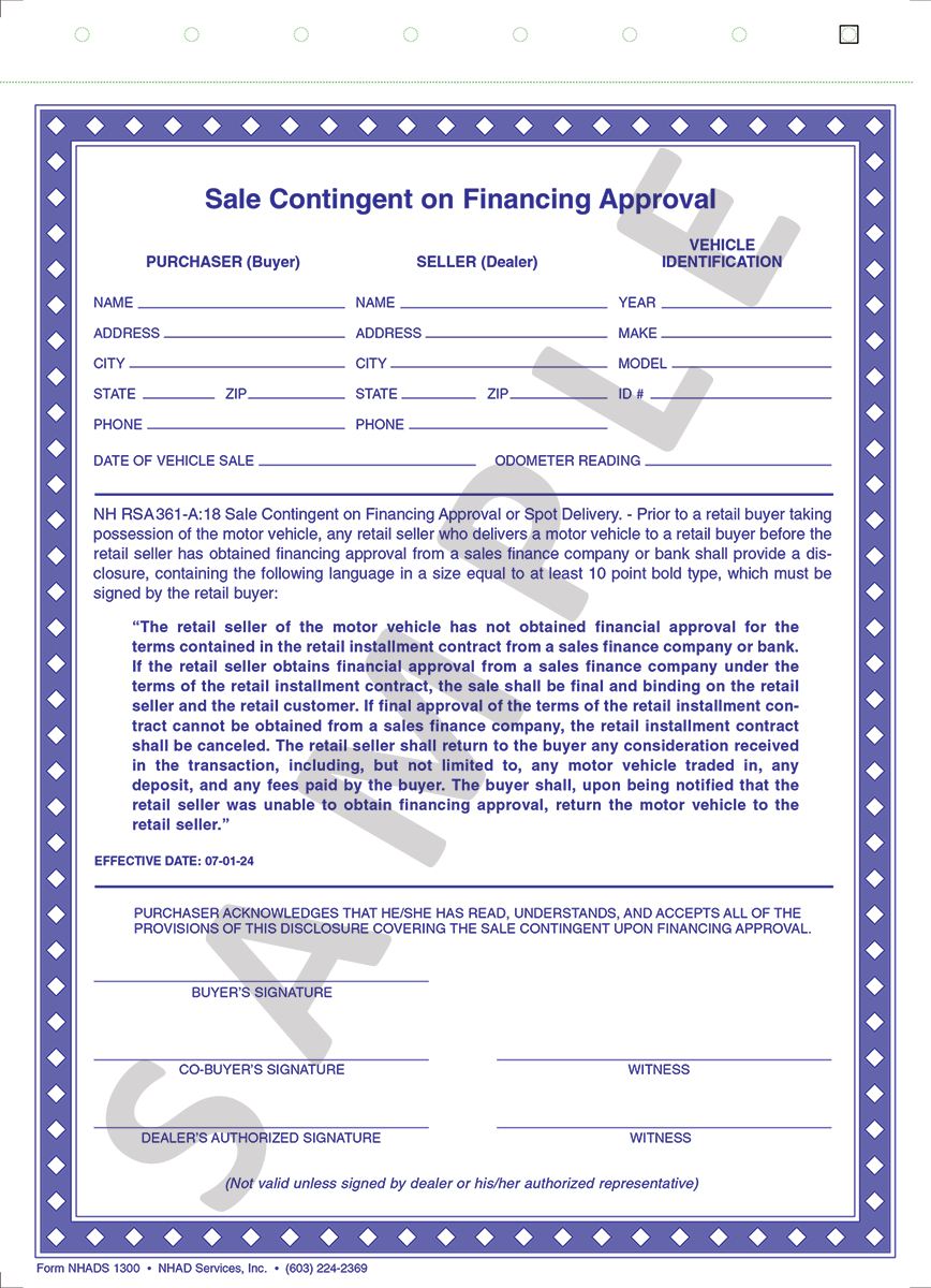 Sale Contingent on Financing Approval Forms (Spot Delivery)