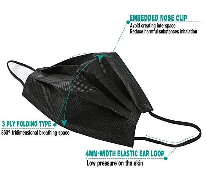 Disposable 3ply Face Masks - Black