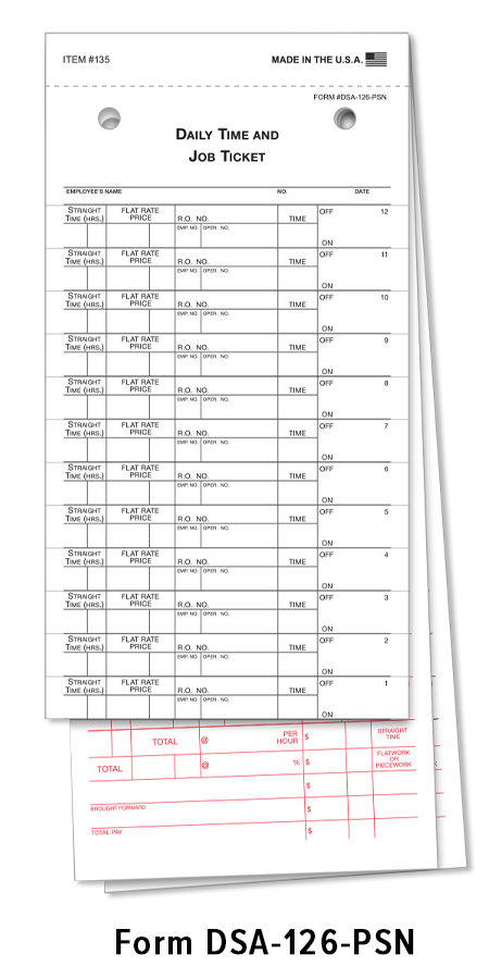 Job Time Tickets (DSA-126-PSN) (250/Pack)