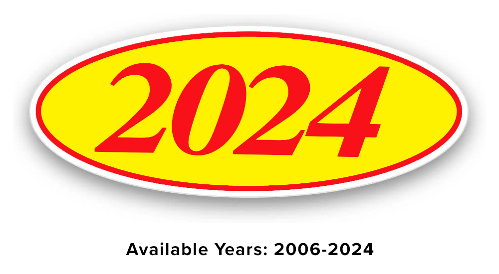 Oval Year Decals - Red/Yellow