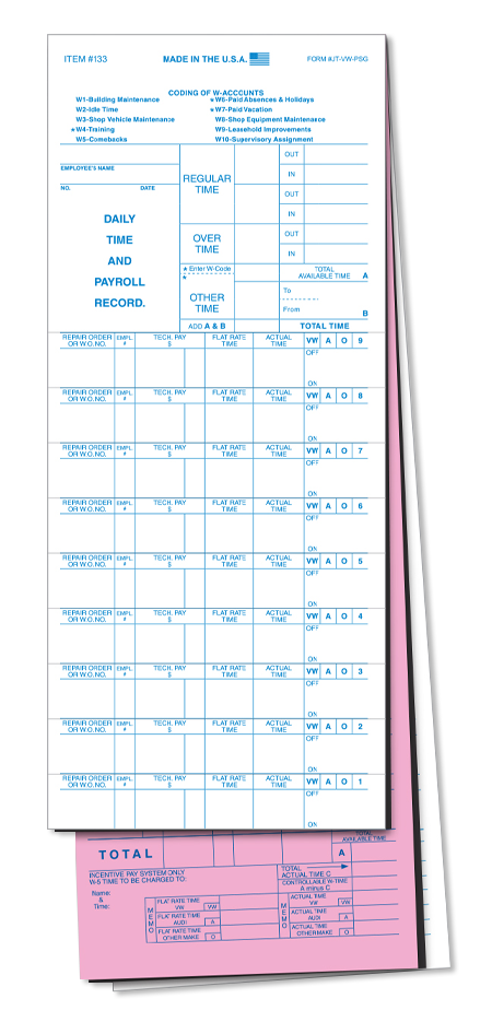 Job Time Tickets (JT-VW-PSG) (250/Pack)