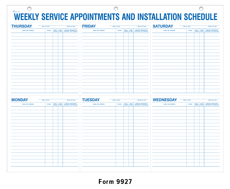 Weekly Service Appointments & Installation Schedule (9927)