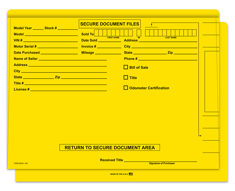 FILE RIGHT Color Code Vehicle Deal Jackets