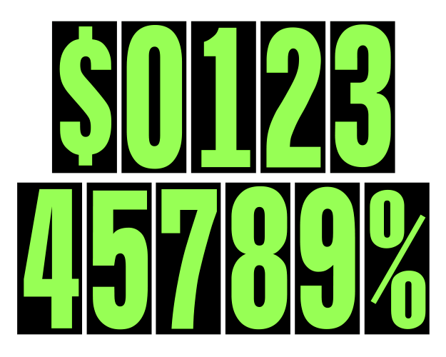 5-1/2" Number Decals - Fluorescent Green/Black