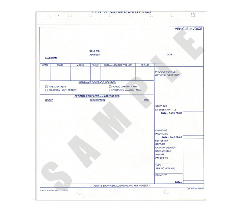 Universal Vehicle Invoice 3-Part (6131) | LotDrop