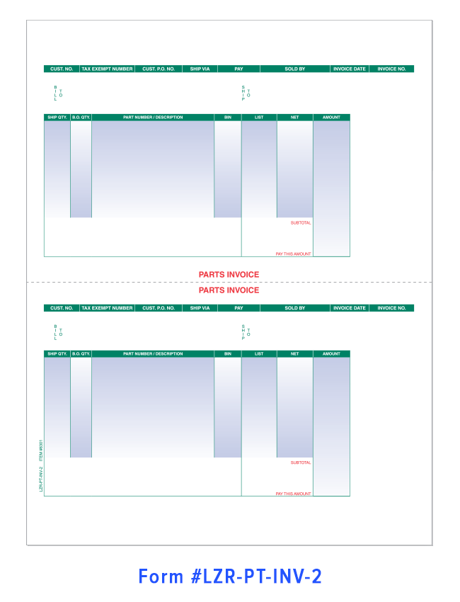 Laser Cut Sheet Parts Invoice Perforated (LZR-PT-INV-2)