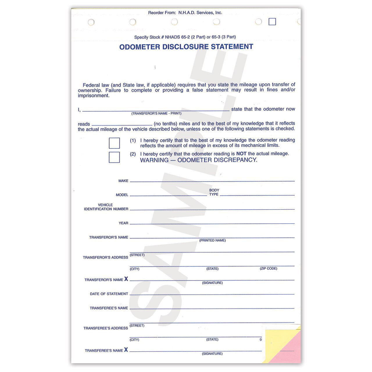 Odometer Disclosure Statements 3-Part (65-3)