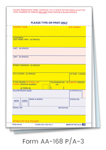 Vehicle Deal Labels 3-Part Permanent Adhesive (AA-168 P/A-3)