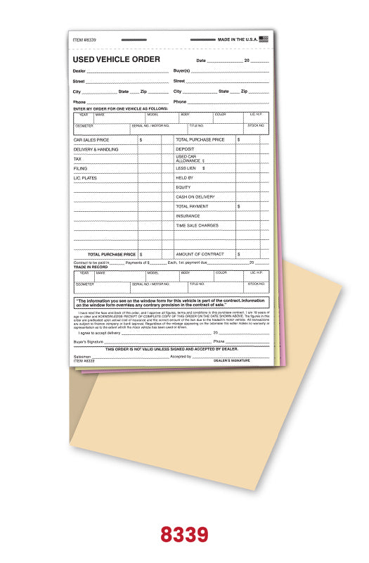 Used Vehicle Order Books