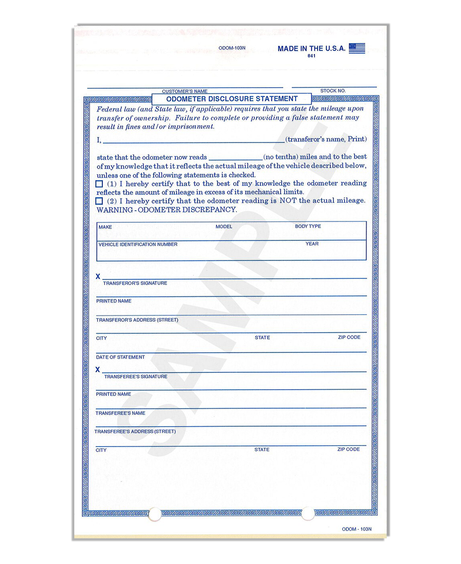 Odometer Disclosure Statement ODOM 103N