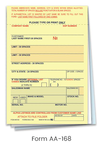 Vehicle Deal Labels 3-Part (AA-168)