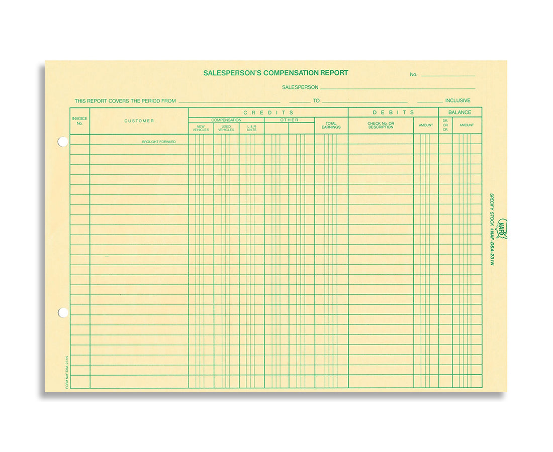 Salesperson's Compensation Report (DSA-231N)