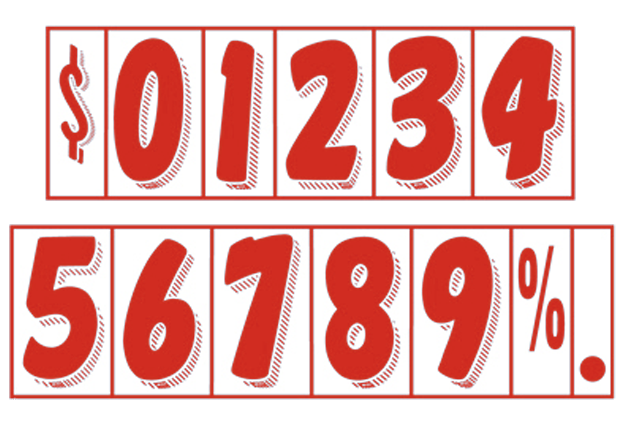7-1/2" Shadow Number Decals - Red/White