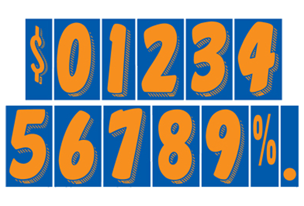 7-1/2" Shadow Number Decals - Orange/Blue