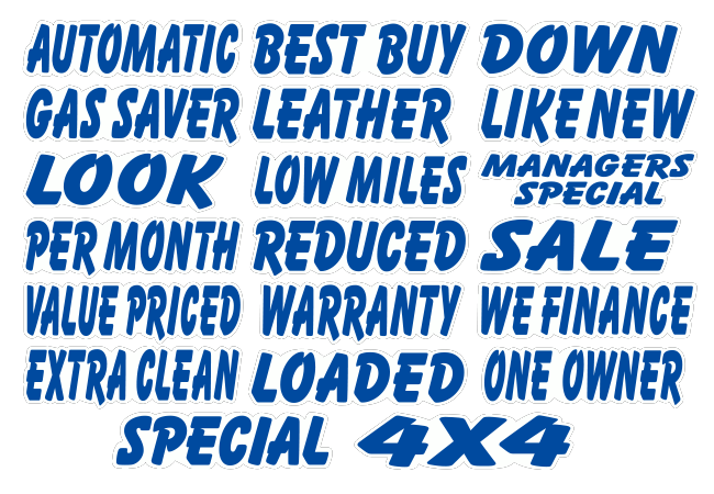 Die Cut Slogan Decals - White/Blue