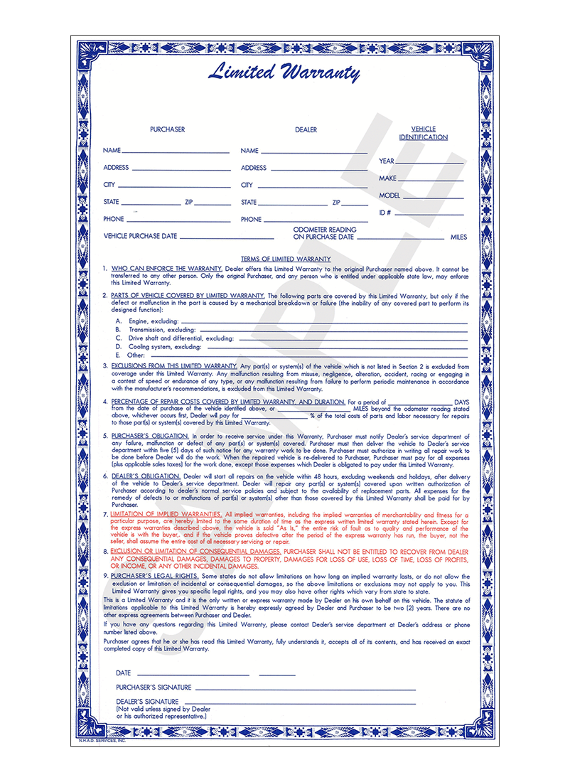 Limited Warranty Disclaimer (LW-1)