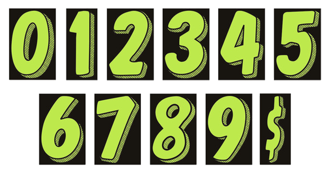 11-1/2" Shadow Number Decals - Fluorescent Green/Black