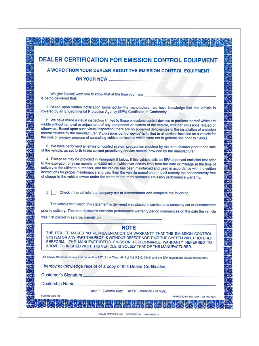 Emission Control Statements 2-Part