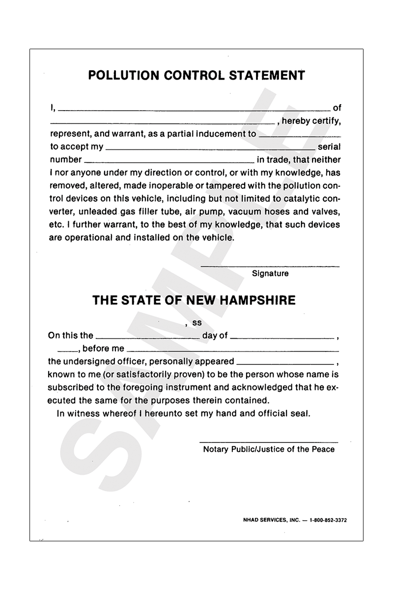 Pollution Control Statement (NHADS-120)