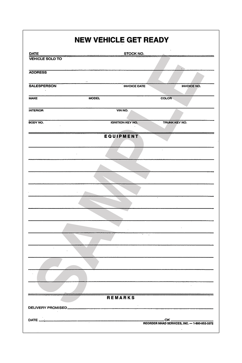 New Vehicle Get Ready Forms