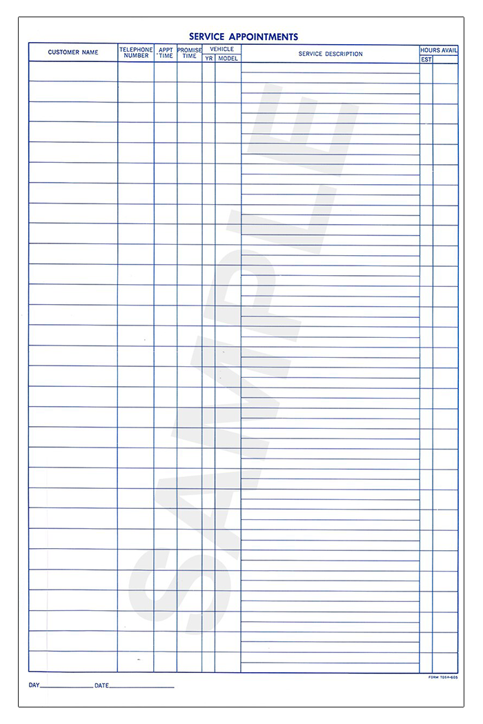 Service Schedule Book (NHADS-300)