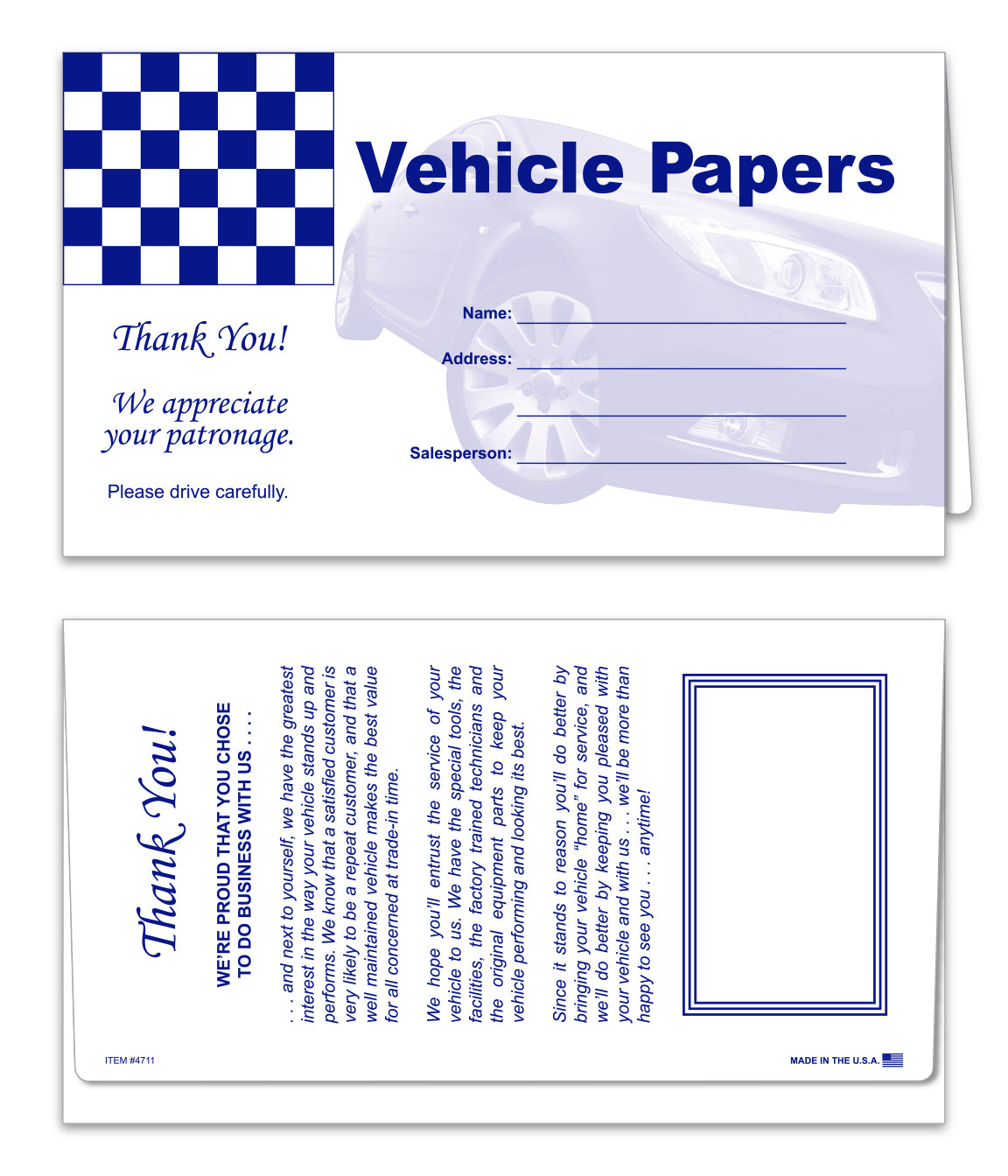 Stock Vehicle Paper Wallets - Blue Checkered Flag