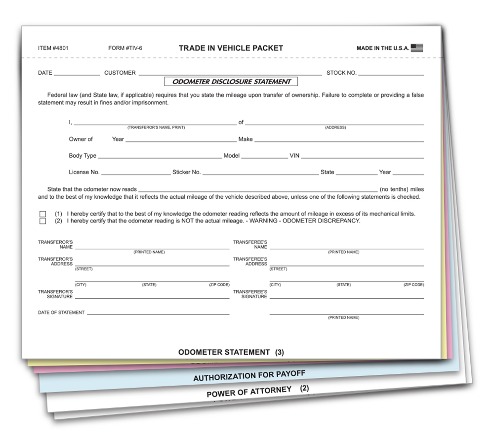 Trade In Vehicle Combination Form (TIV-6)